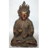 A GOOD LARGE CHINESE MING DYNASTY LACQUERED BRONZE FIGURE OF AMITAYUS BUDDHA, seated in