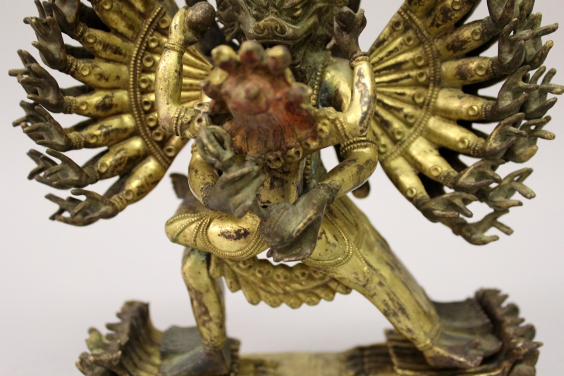 A GOOD QUALITY CHINESE SECTIONAL GILT BRONZE GROUP OF HAGAGRIVA & HIS CONSORT, the deity supported - Image 3 of 9