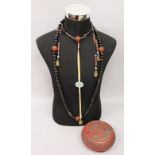A LARGE & ELABORATE CHINESE OFFICIAL'S NECKLACE, with a variety of stones and beads; together with a