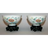 A FINE PAIR OF CHINESE DAOGUANG MARK & PERIOD DOUCAI PORCELAIN BOWLS, together with two fitted