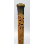 ANOTHER 19TH CENTURY RHINOCEROS HORN HANDLED WOOD WALKING STICK, the circular handle with an inset