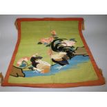 A GOOD 19TH/20TH CENTURY CHINESE SILK KESI WALL HANGING PANEL, decorated with a rooster and a hen