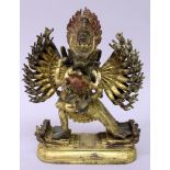 A GOOD QUALITY CHINESE SECTIONAL GILT BRONZE GROUP OF HAGAGRIVA & HIS CONSORT, the deity supported