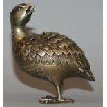 A GOOD 19TH CENTURY CHINESE BRONZE QUAIL CENSER, the standing bird with backwards turned head and