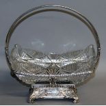 A SUPERB RUSSIAN SILVER FRAMED AND CUT GLASS BASKET, with rectangular cut glass basket in a silver