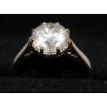 A GOOD SOLITAIRE DIAMOND RING of approx. 2.3cts, set in 18ct white gold.