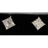 A GOOD PAIR OF 18CT WHITE GOLD PRINCESS CUT DIAMOND STUDS, approx. 2.2cts.