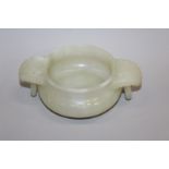 A GOOD QUALITY CHINESE JADE CENSER, with floral carved and loose ring handles, the stone of