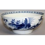 A WORCESTER PUNCH BOWL painted with Chinese landscape.