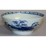 AN 18TH CENTURY LIVERPOOL BOWL painted in under-glaze blue with a Chinese scene.