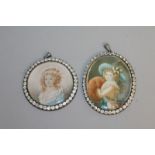 TWO GOOD PORTRAIT MINIATURES OF LADIES, in a circular and oval frame set with brilliants. Both