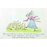 20th Century English School. A Cartoon of a Girl with Ducks, Print, 6" x 9", and two others by the