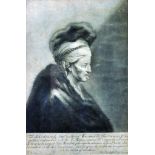 After Rembrandt van Rijn (1606-1669) Dutch. Portrait of an Old Man, Etching, overall 14" x 9.5".