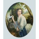 After George Baxter (1804-1867) British. Portrait of a Girl with a Love Letter, Print, Oval, 11.5" x