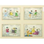 19th Century English School. Children by a Swing, Hand Coloured Engraving, 3.75" x 5,5", and three