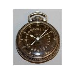 A GOOD SILVER LONGINES MILITARY POCKET WATCH, red dial GCT.