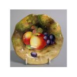 A ROYAL WORCESTER PEDESTAL DISH painted with fruit by Ayrton, date code for 1936.