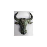 A BRONZE OX'S HEAD. 19ins long.