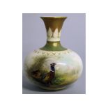 A ROYAL WORCESTER VASE of bulbous form and short neck painted with a brace of pheasant by James