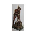 EDOUARD DROUOT (1859-1945) FRENCH A GOOD INDUSTRIAL BRONZE OF A MAN LEVERING A LARGE STONE with a