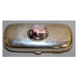 A LONG VICTORIAN SILVER SNUFF BOX with oval, after STUBBS. London 1890.