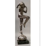 FAUSTA VITTORIA MENGARINI (ROMA) A SILVERED BRONZE DANCING NUDE. Signed, on a marble base. 22ins