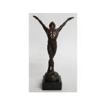 A SUPERB BRONZE BALLET DANCER, arms outstretched, on a square marble base. Signed. 9/9.