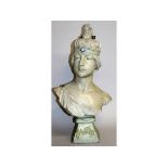 A GOOD ART NOUVEAU TERRACOTTA BUST "BAKIE" of a young lady. 23ins high.