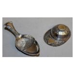 TWO NOVELTY SILVER CADDY SPOONS.