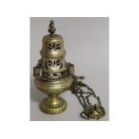 AN 18TH CENTURY PLATED INCENSE BURNER with chains.