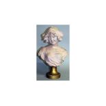 A GOOD AUSTRIAN TERRACOTTA BUST of A YOUNG LADY, on a gilt pedestal. Signed. No. 2320. 16ins high.