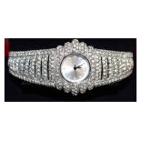 A LADIES SILVER ZIRCON DRESS WATCH.