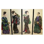 A SET OF FOUR EARLY 20TH CENTURY JAPANESE FRAMED PAINTINGS ON SILK, each variously painted in