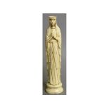 AN EARLY 19TH CENTURY CARVED EUROPEAN IVORY MADONNA, "Virgin at Prayer". 7.75ins high.