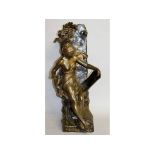 EMILE PICAULT (1839-1915) FRENCH "MEMORIA". A GOOD BRONZE OF A SEMI CLAD YOUNG LADY seated holding a