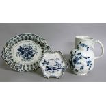 AN 18TH CENTURY WORCESTER DUTCH JUG painted in blue with Cabbage Leaf Jug Florals, workman's mark,