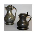 AN EARLY FRENCH 18TH CENTURY PLATED PEAR SHAPED JUG AND COVER with crest, 10ins high, and A LIDDED