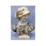 A GOOD 19TH CENTURY ITALIAN TWO COLOUR MARBLE BUST OF A YOUNG LADY on a stand. 19ins high.