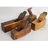 Wooden jack plane by Preston with Preston iron together with two wooden Preston smoothers, both with