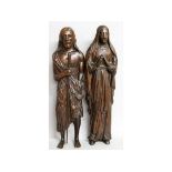 A PAIR OF FRENCH 18TH-EARLY 19TH CENTURY CARVED WOOD FIGURES OF SAINTS.