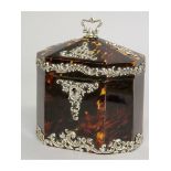 A SUPERB QUALITY VICTORIAN SILVER MOUNTED TORTOISESHELL TEA CADDY of octagonal form, with inner