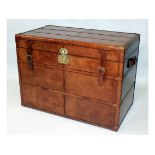 A GOOD LARGE LEATHER TRUNK, with interior removable tray. 3ft 0ins wide x 2ft 2ins high x 1ft 8ins