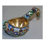 A LARGE RUSSIAN SILVER GILT AND ENAMEL KOVSH.