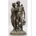 JULES BERNARD SALMSON (1823-1902) FRENCH A CLASSICAL BRONZE GROUP OF TWO FIGURES with a putti at