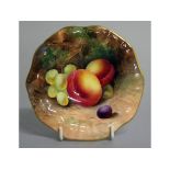 A ROYAL WORCESTER PEDESTAL DISH painted with fruit by Moseley, date code for 1937.