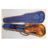 A CASED VIOLIN and TWO BOWS.