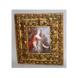 A SUPERB 18TH CENTURY FRENCH ENAMEL THREE QUARTER LENGTH PORTRAIT OF QUEEN HENRIETTA in a