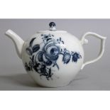 AN 18TH CENTURY MEISSEN TEAPOT AND COVER painted with flowers and insects in under-glaze blue.