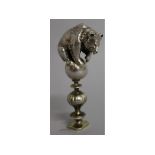 A LATE 19TH CENTURY CONTINENTAL SILVER DESK SEAL as a bear surmounting a ball, the crested