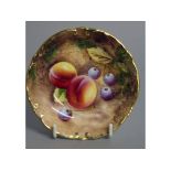A ROYAL WORCESTER PIN DISH painted with fruit by Roberts, black mark, date code 1959.